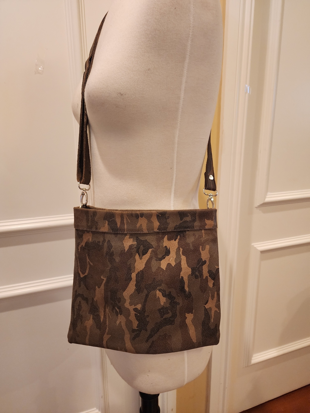 Genuine Leather Brown Camouflage Crossbody Bag